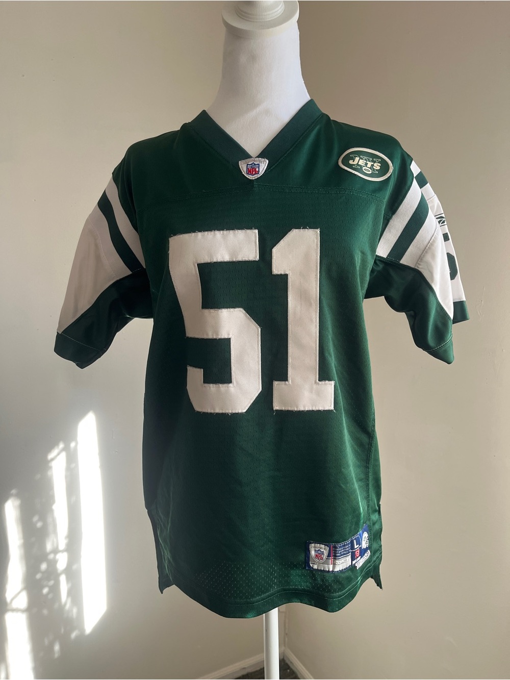 Reebok Green and White NFL Authentic Jersey Jonathan Vilma #51